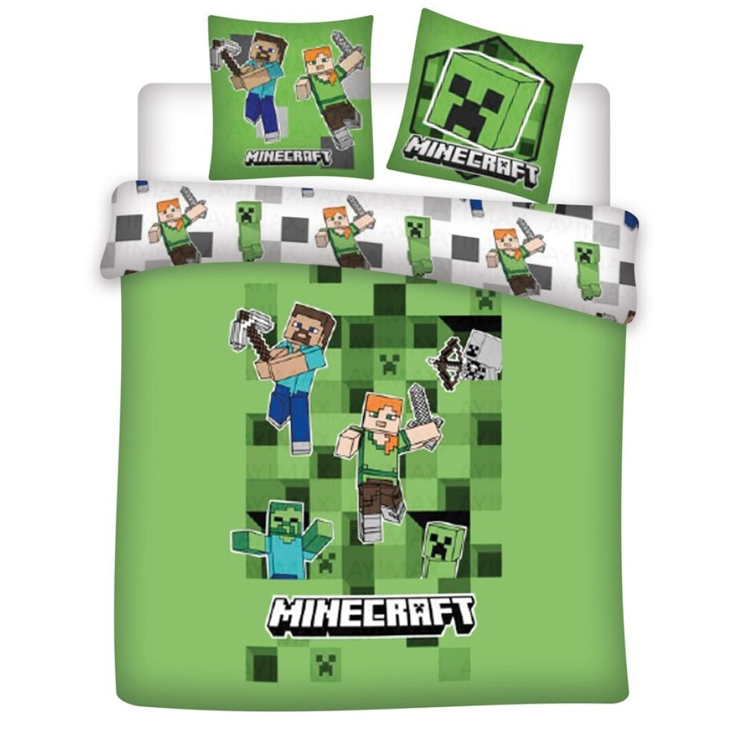 Housse de couette Minecraft 220x240cm + 2 taies d'oreiller 65x65cm polycoton