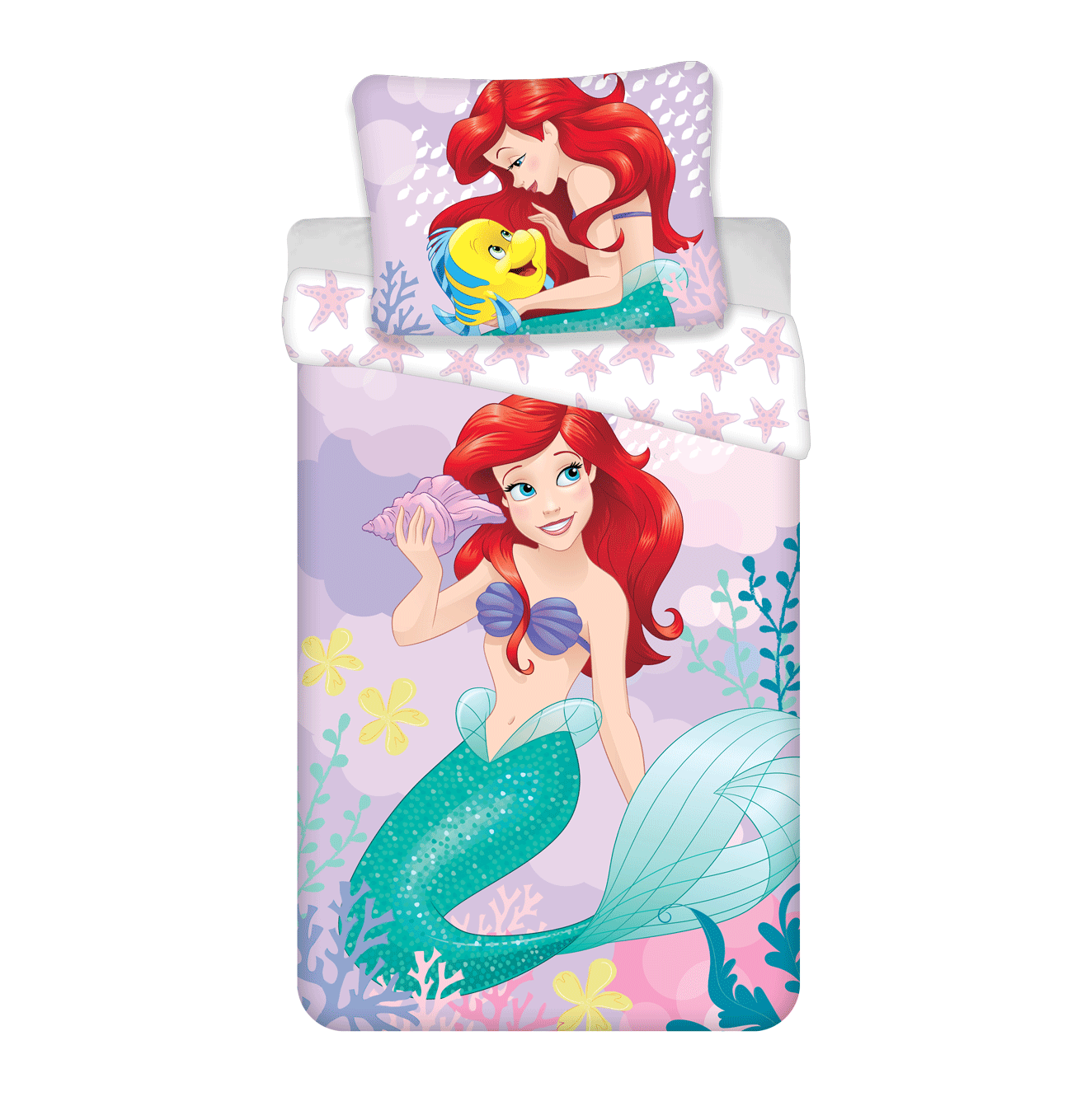Housse de couette Disney la petite sirène Ariel rose 140x200cm + taie d'oreiller 70x90cm 100% coton