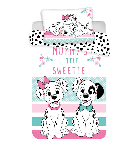 Housse de couette bébé Disney 101 Dalmatiens 100x135cm +taie d'oreiller 40x60cm 100% coton