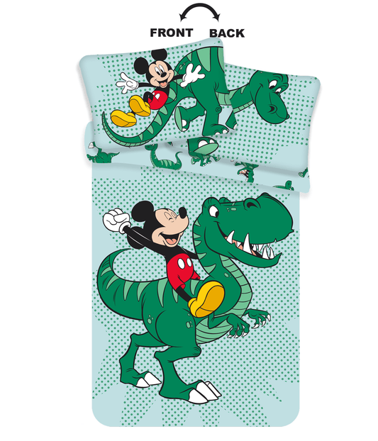 Housse de couette bébé Disney Mickey dino 100x135cm +taie d'oreiller 40x60cm 100% coton