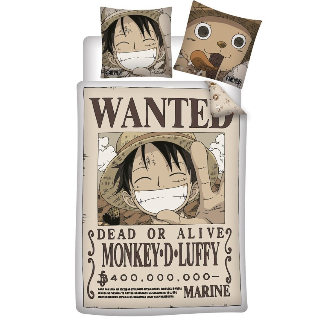 Housse de couette One Piece Wanted Luffy 140x200cm + taie d'oreiller 65x65cm polycoton