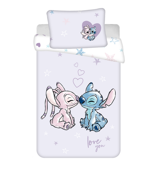 Housse de couette bébé Disney Lilo & Stitch violet 100x135cm +taie d'oreiller 40x60cm 100% coton