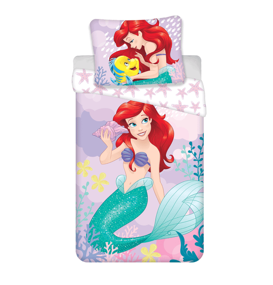 Housse de couette Disney la petite sirène Ariel rose  140x200cm + taie d'oreiller 70x90cm 100% coton