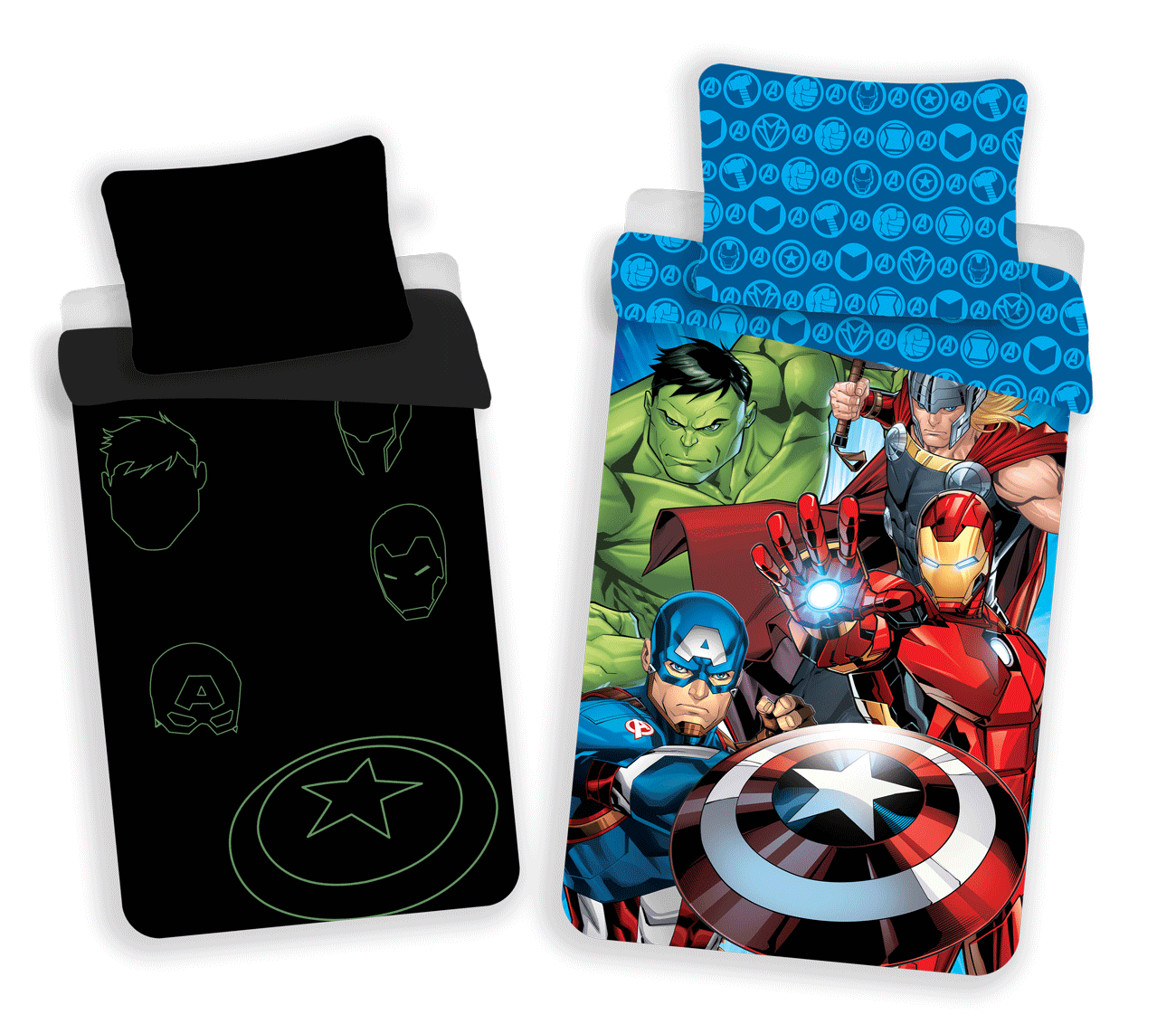 Housse de couette Marvel Avengers phosphorescent 140x200cm + taie d'oreiller 70x90cm 100% coton