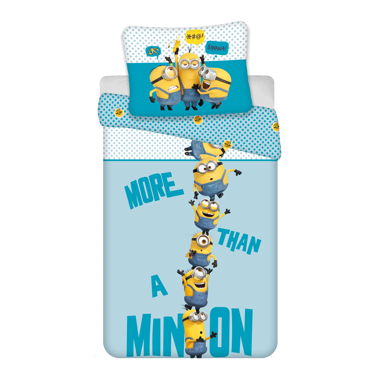 Housse de couette Minions bleu 140x200cm + taie d'oreiller 70x90cm 100% coton